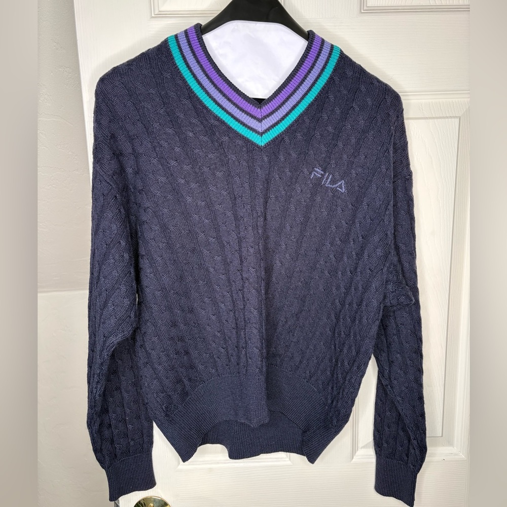 Fila Vintage Cable Knit V-Neck Sweater